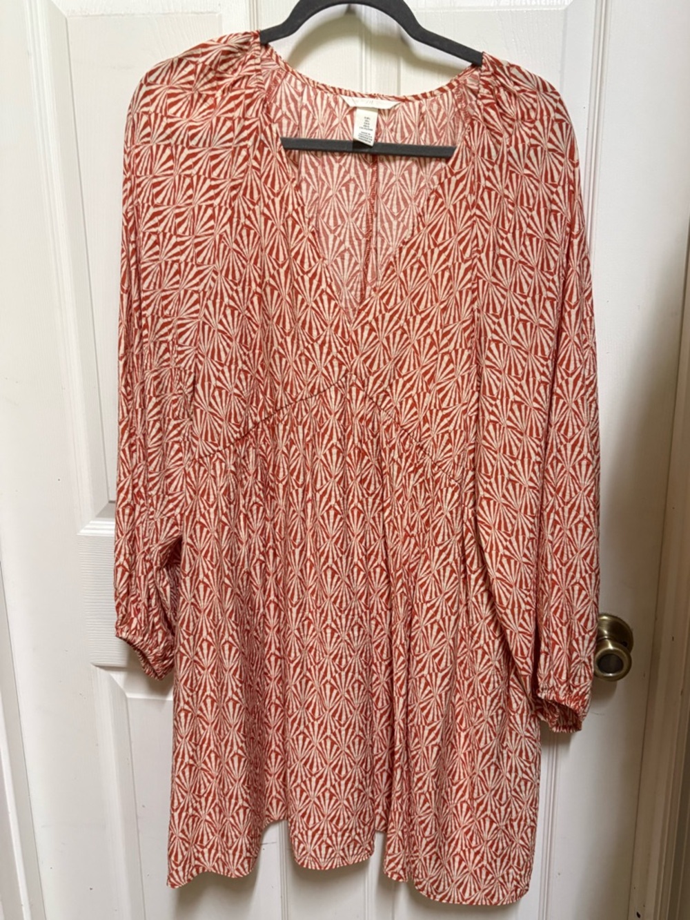 H&M Rust and Cream Long-Sleeve Printed Dress